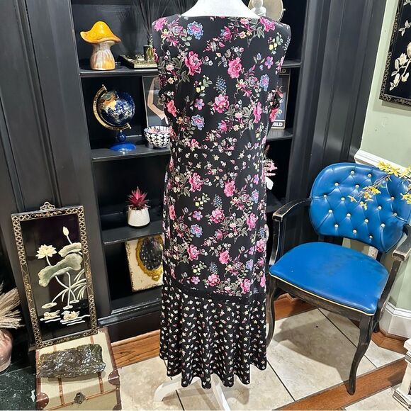 Roz & Ali Black Floral Midi Dress Size Medium - Picture 11 of 13